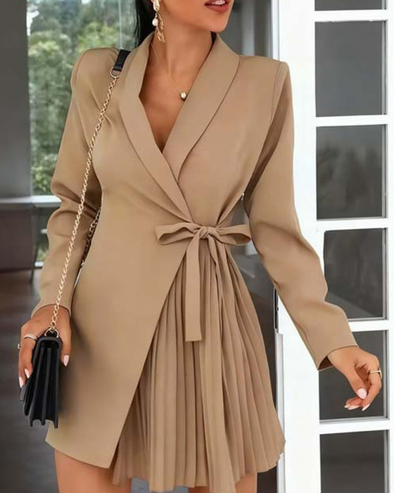 Suit-Style Pleated Waist Dress