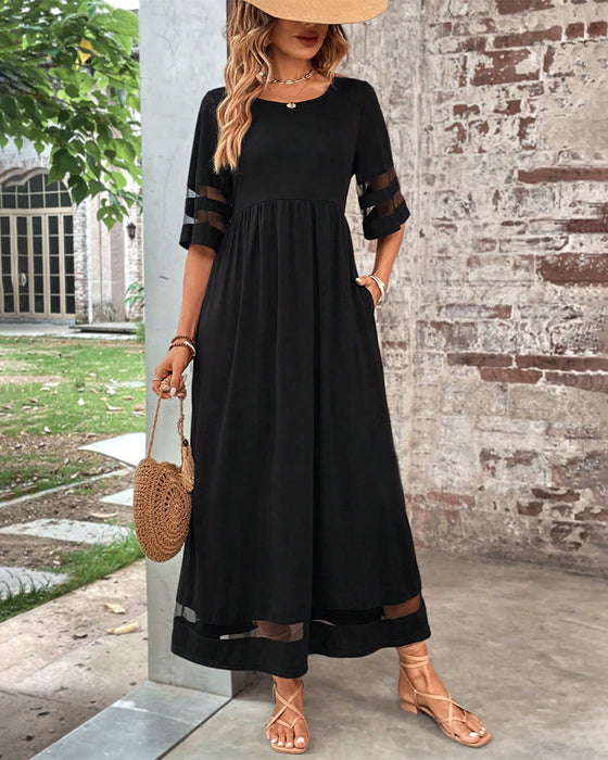 Elegant  Dress Mid-Sleeve Casual Crew Neck
