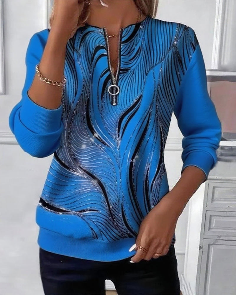 Casual Printed Zipper Sweatshirt