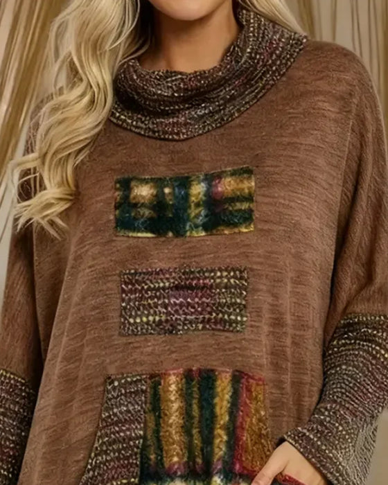 Retro Turtleneck Color-Blocked Dress