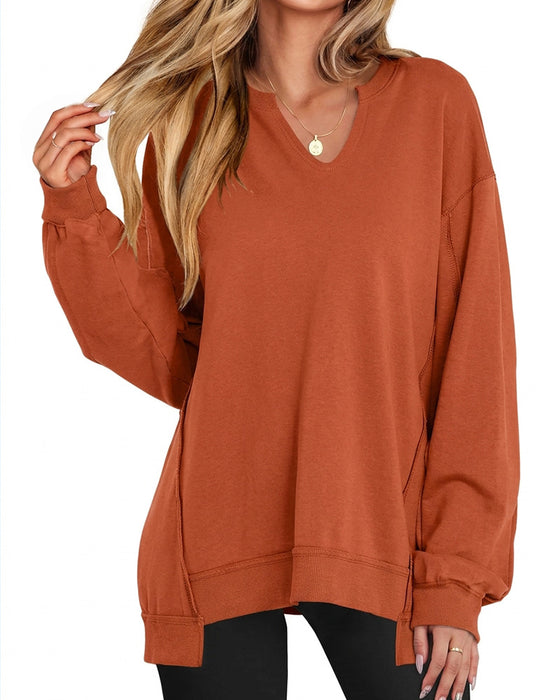 Small V-Neck Loose Casual Long Sleeve Sweatshirt
