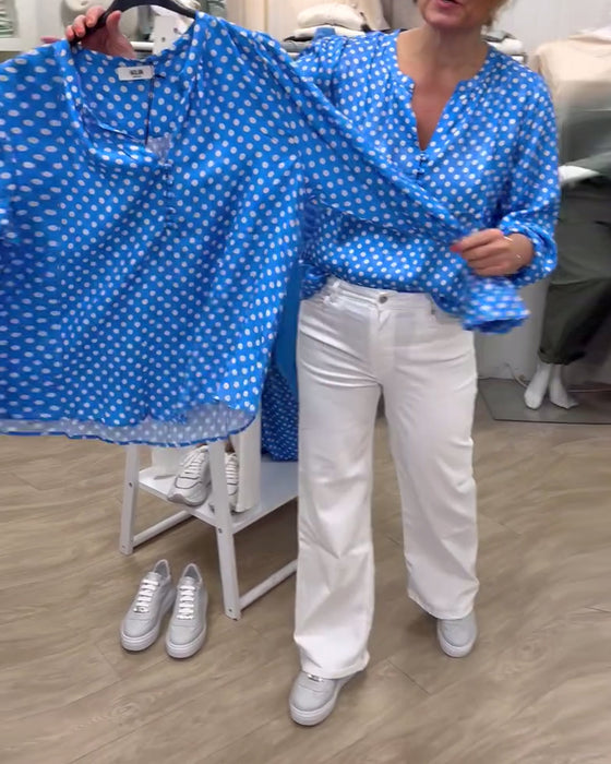 Long Sleeve Stand Collar Printed Blouse