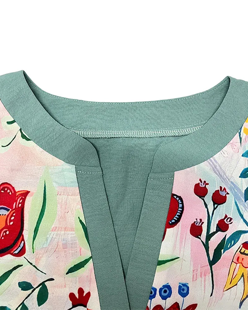 Leopard Floral Print Ruffle Sleeve Blouse