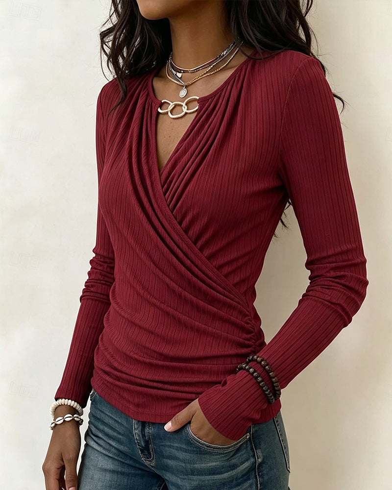 Cross Ruched Long Sleeve Top