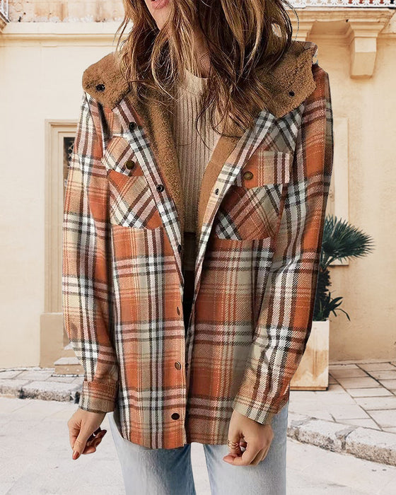 Plaid Hooded Woolen Coat
