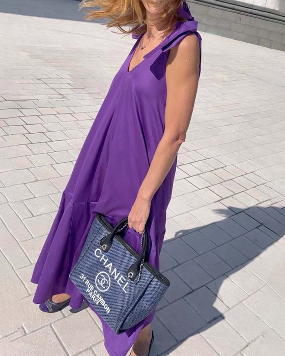 Solid color tie casual dress