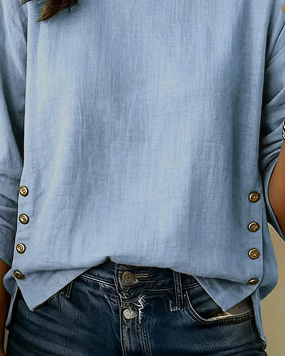Casual Round Neck Button Design Top