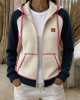 Color Block Waffle Hooded Zip Coat