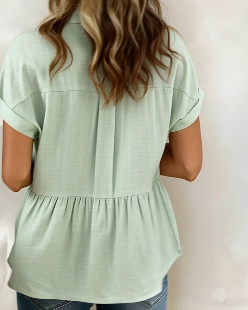 Cuffed Pleated Short Sleeve Shirt