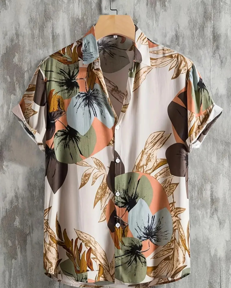 Vintage Botanical Print Short Sleeve Shirt