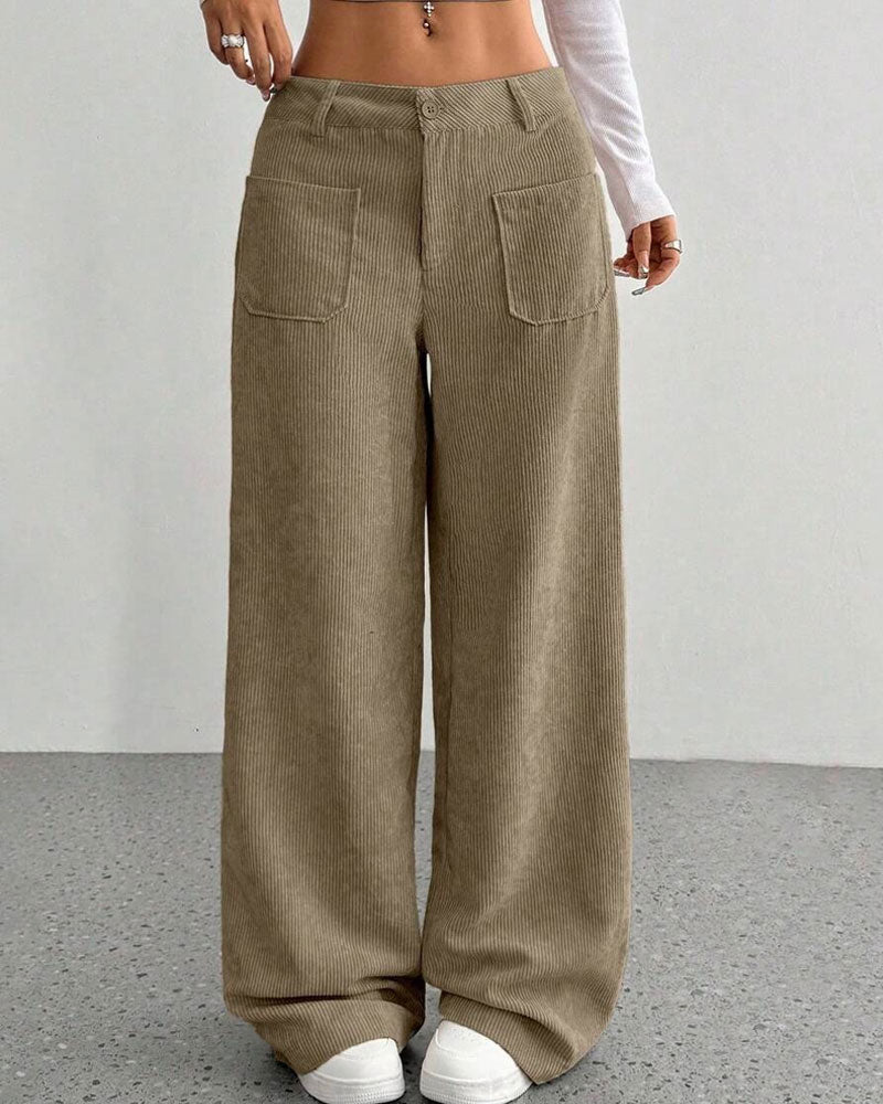 Front Back Pocket Solid Straight Leg Long Pant