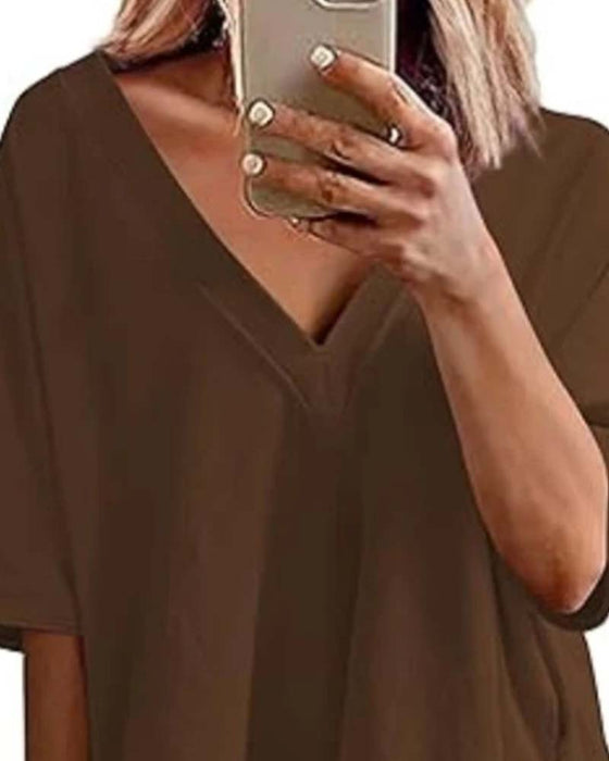 Solid Color V-Neck Sportswear Two-Piece Set