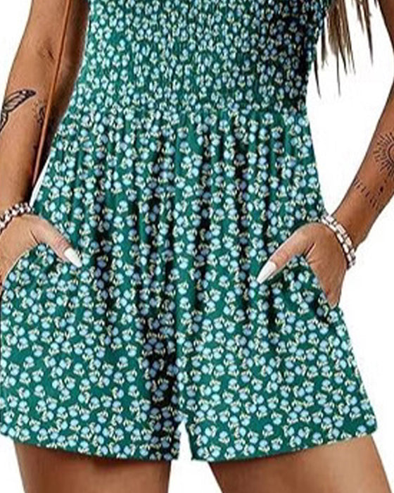 Floral Casual Strappy Shorts Jumpsuit