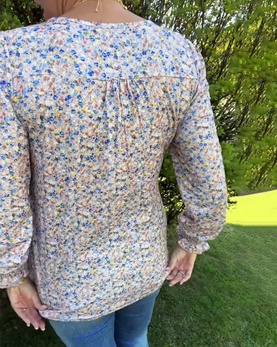 Puff Sleeve Floral Pleated Top