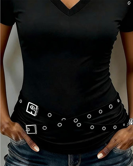 Cross Strap Hollow Out Slim Fit T-Shirt