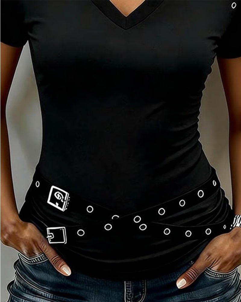 Cross Strap Hollow Out Slim Fit T-Shirt