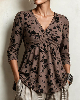 V-Neck Print Casual Top