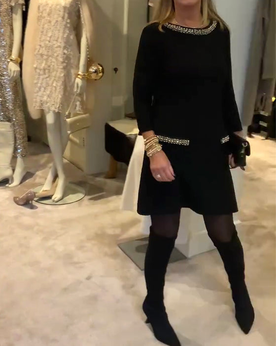 Fashionable Hot Rhinestone Style Long-Sleeved Dress