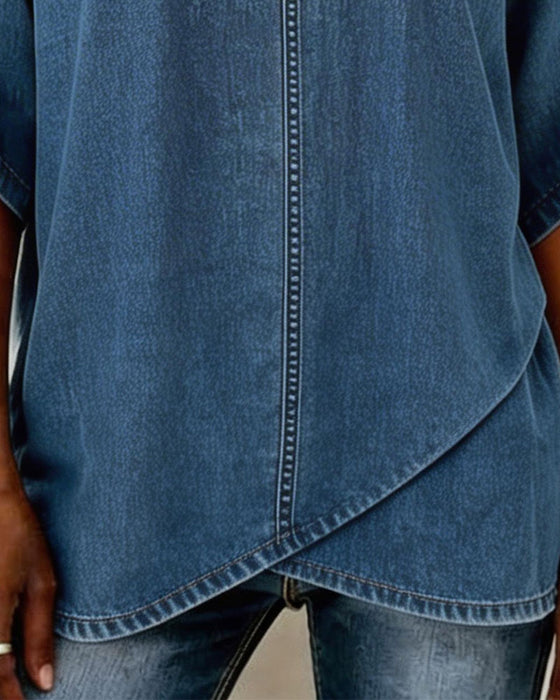 V-Neck Casual Denim Top