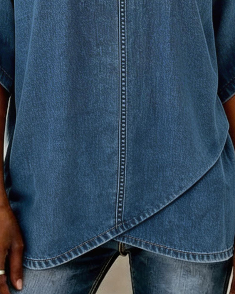 V-Neck Casual Denim Top