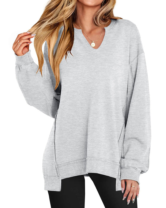 Small V-Neck Loose Casual Long Sleeve Sweatshirt