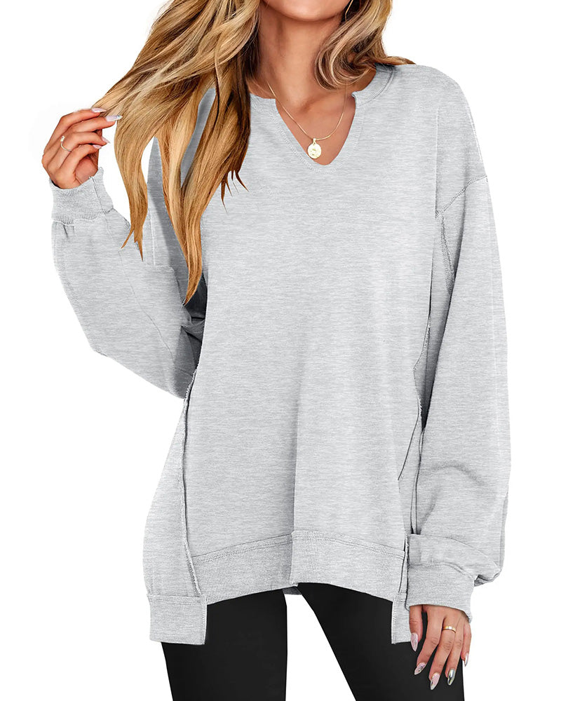Small V-Neck Loose Casual Long Sleeve Sweatshirt
