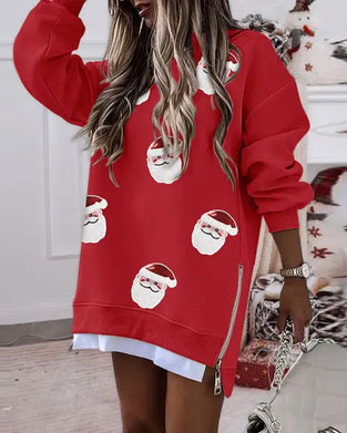 Santa Claus Print Spliced Sweatshirt Dress