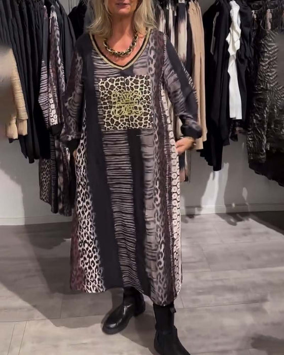 Casual V-Neck Leopard Print Dress