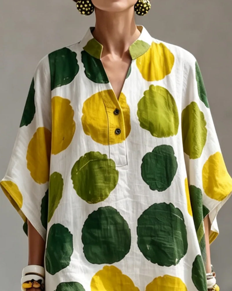 Small V-Neck Colorful Polka Dot Loose Dress