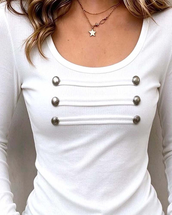 U-Neck Ribbed Long-Sleeve Base Top