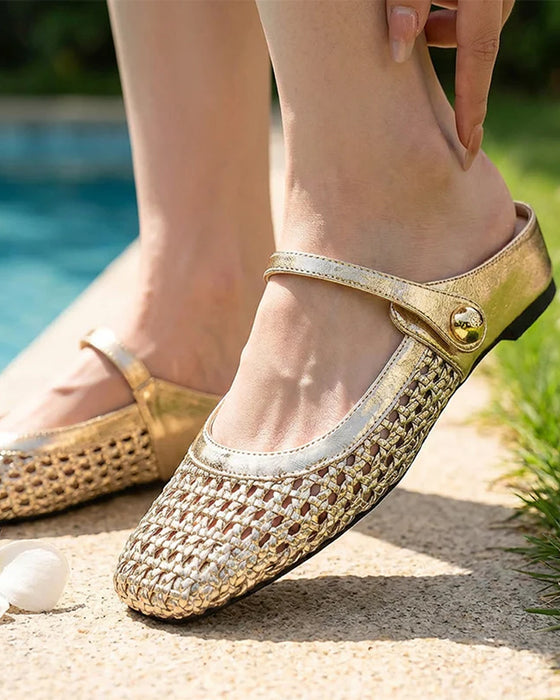Square Toe Woven Hollow Shoes