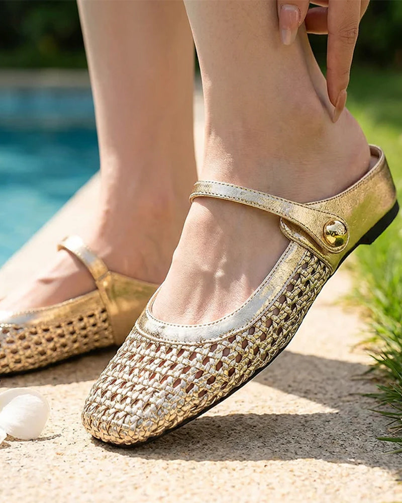 Square Toe Woven Hollow Shoes