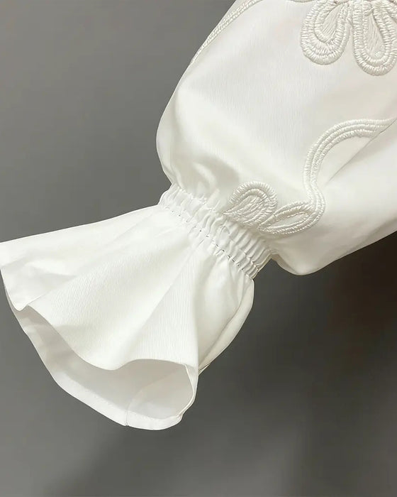 Flower Flare Sleeve Mandarin Collar Shirt