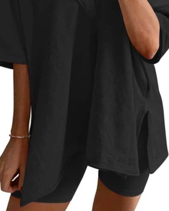 Solid Color V-Neck Sportswear Two-Piece Set