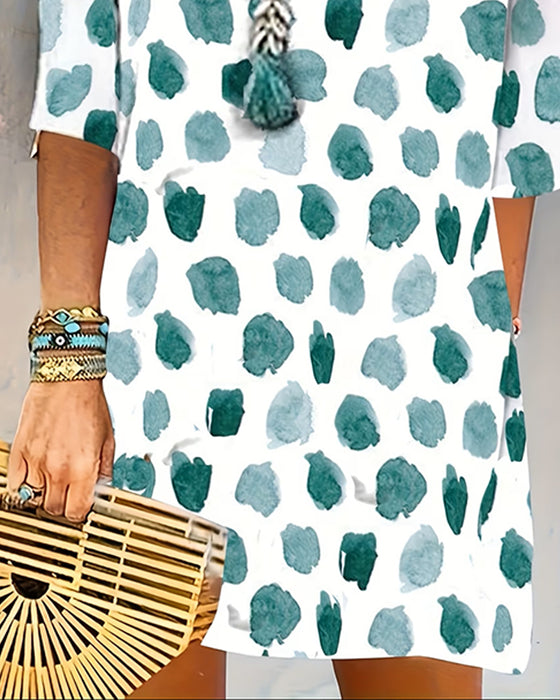 V-Neck Polka Dot Short Sleeve Dress
