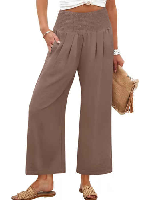 Solid High Waist Wide-Leg Pants