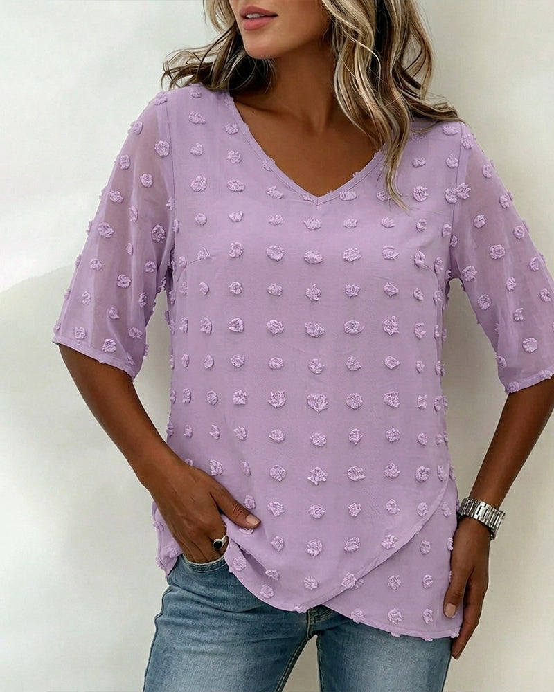 Casual V-Neck Solid Color Blouse