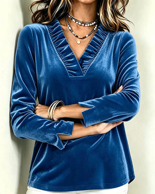 V-Neck Ruffle Smocked Split Blouse