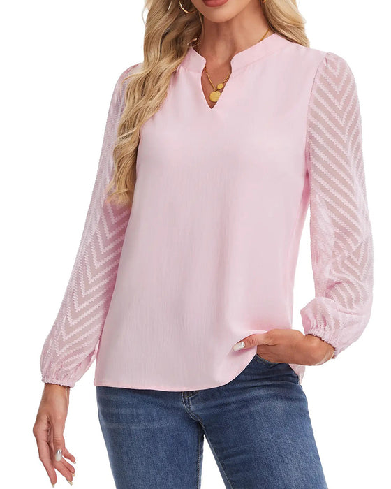 Stand Collar Long Sleeve Textured Mesh Blouse