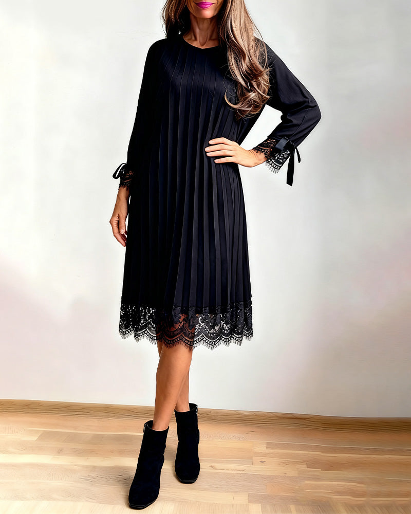 Lace-Trimmed Pleated Dress