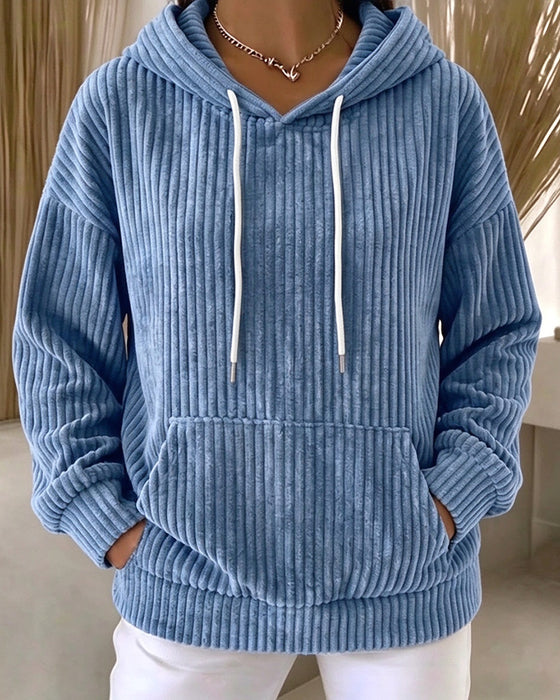 Solid Drawstring Casual Hoodie