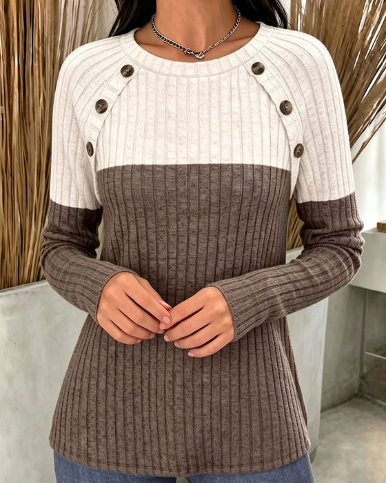 Round Neck Button-Down Top