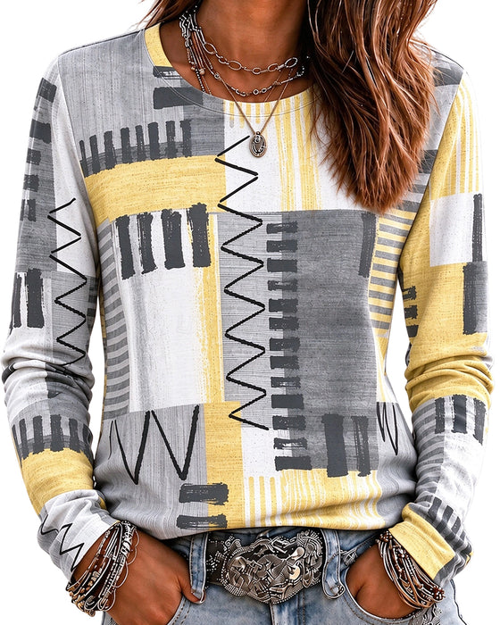 Geometric Graffiti Crew Neck Long Sleeve Top