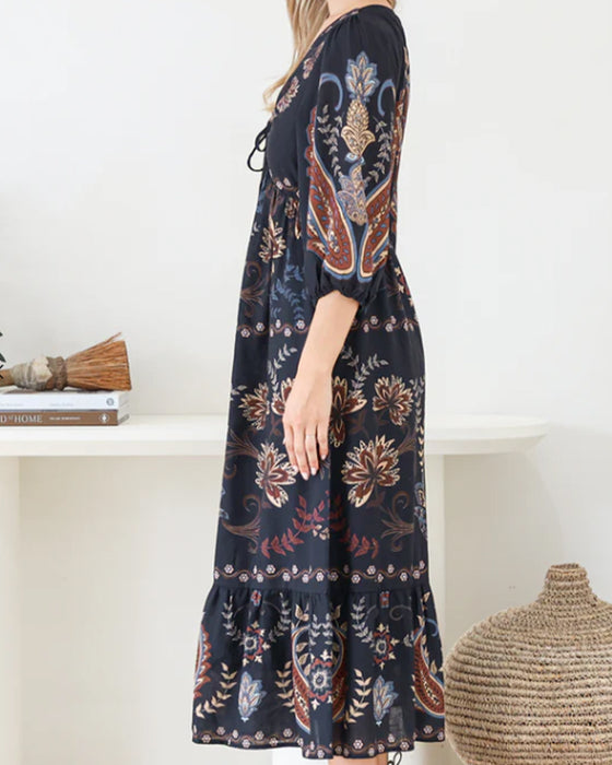 V-Neck Bubble Sleeve Dress