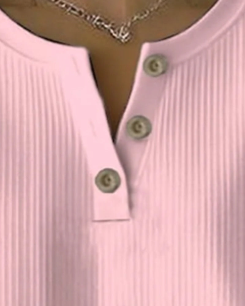 Long-Sleeved Button-Down V-Neck Sweatshirt