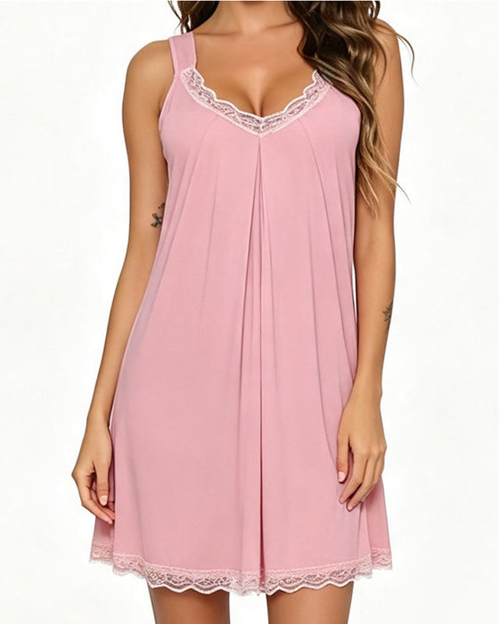 Solid Color Lace Sleep Dress