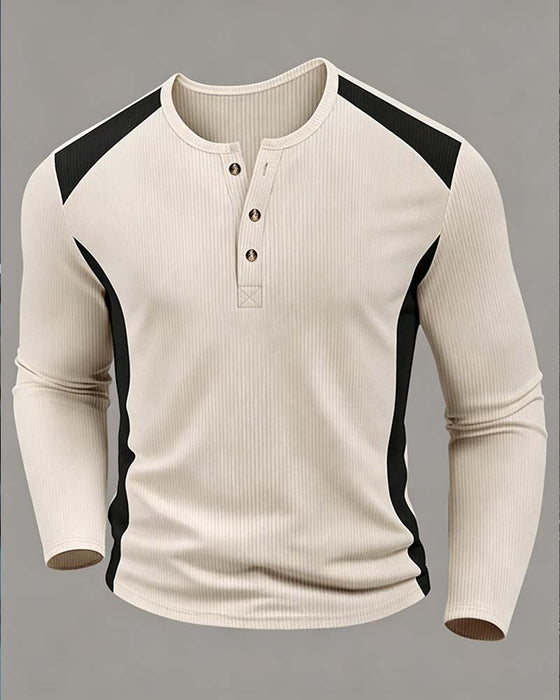 Two-Tone Crewneck Buttoned Top