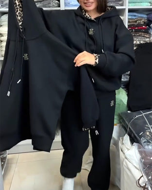 Leopard Print Hooded Two-Piece Set