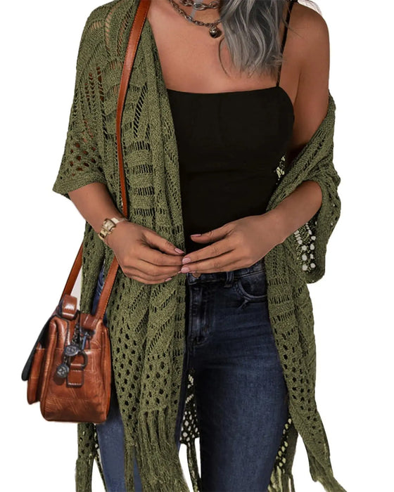 Cut-Out Fringe Knit Cardigans