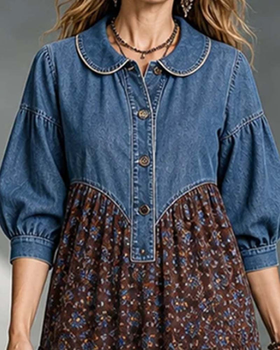 Shirt Collar Patchwork Dress